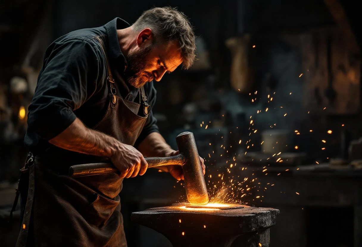 Craftsman blacksmith at the forge